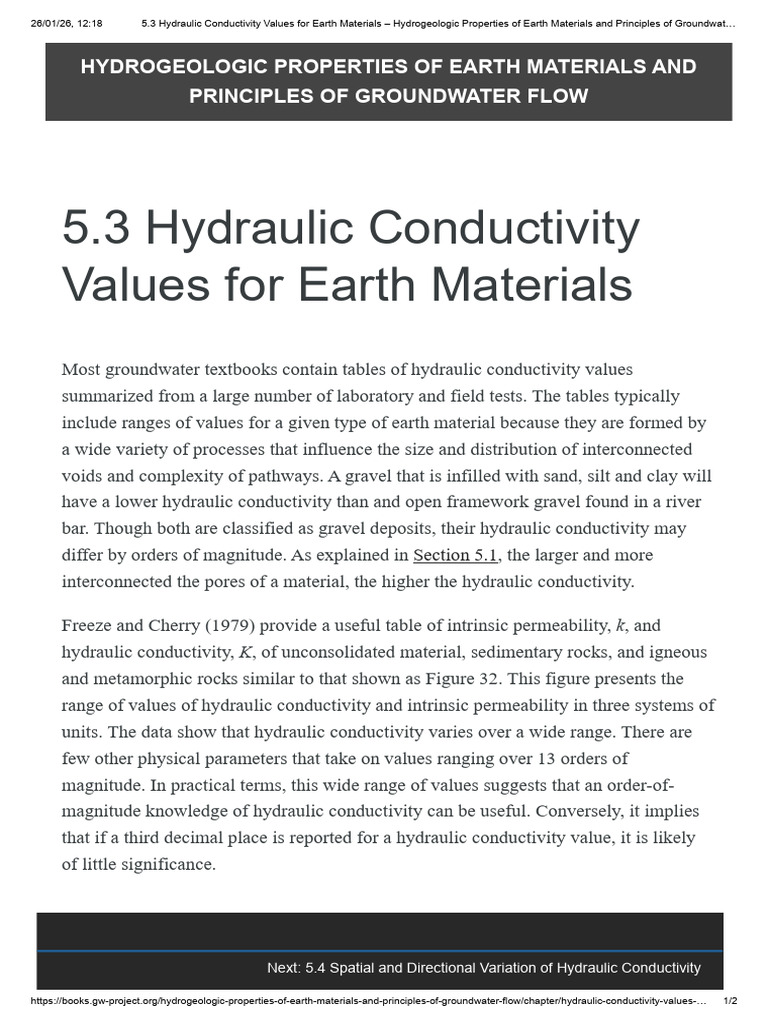 5.3 Hydraulic Conductivity Values For Earth Materials - Hydrogeologic ...