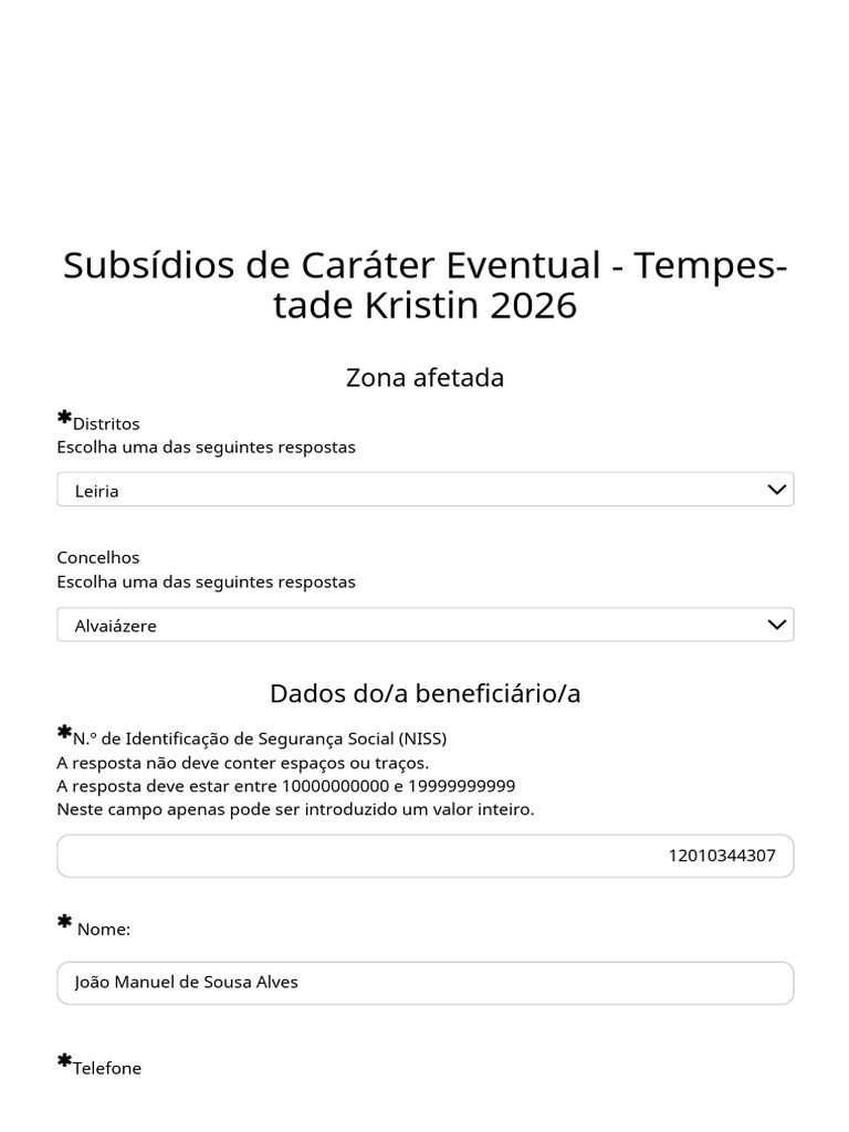 Subsídios de Caráter Eventual - Tempestade Kristin 2026 | PDF