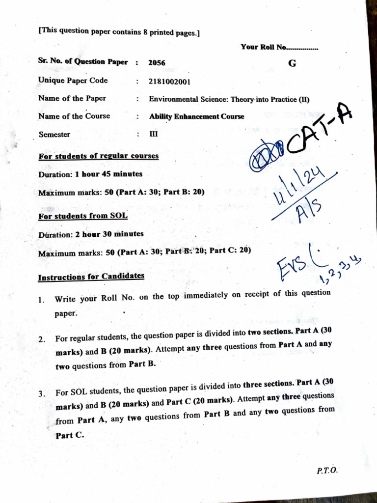 AEC - EVS PYQS (3rd Semester) | PDF
