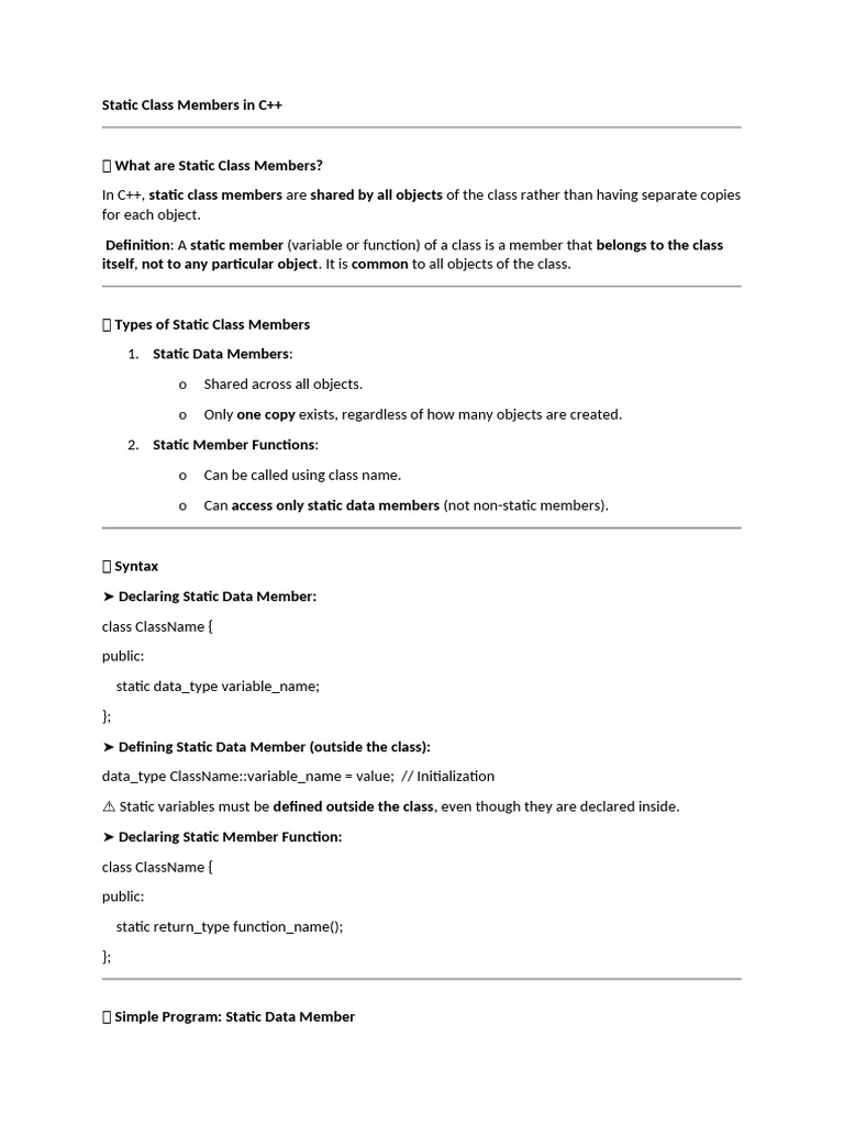 Static Class Members in C++ | PDF | C++ | Method (Computer Programming)