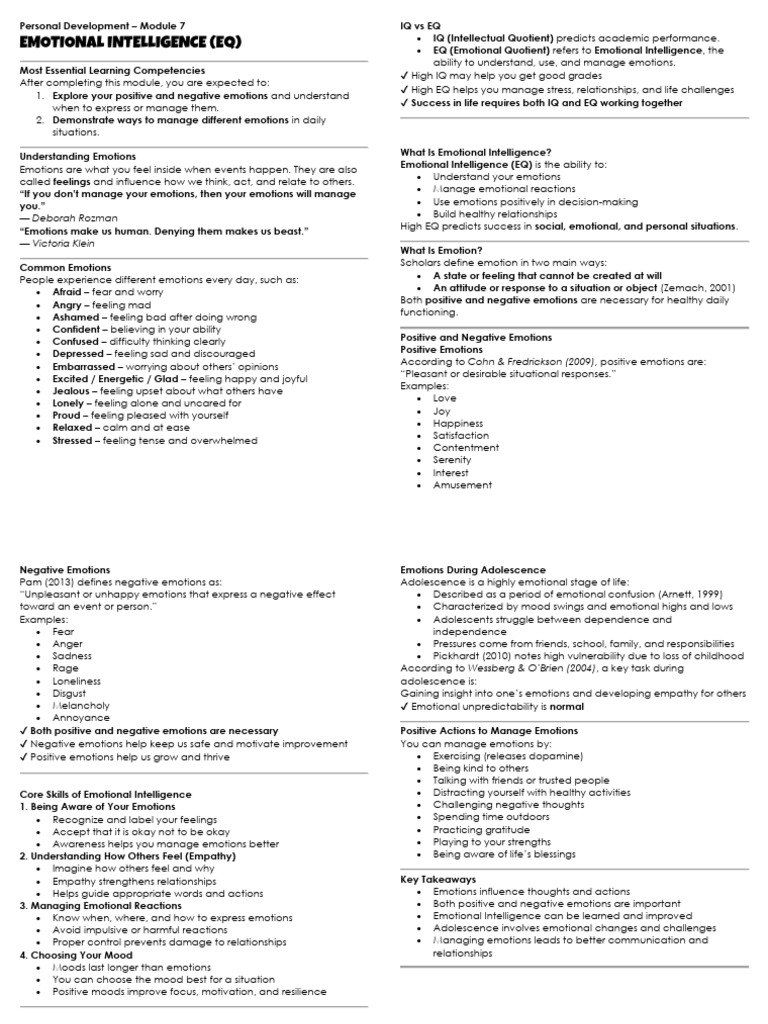 Handout Perdev Mod7 Emotional Intelligence 1 | PDF | Emotions ...