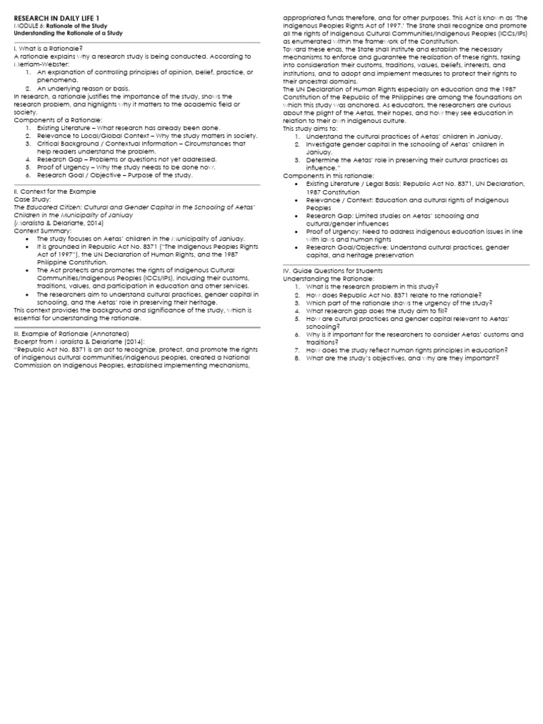 HANDOUT MODULE 6 Rationale of The Study | PDF | Citation