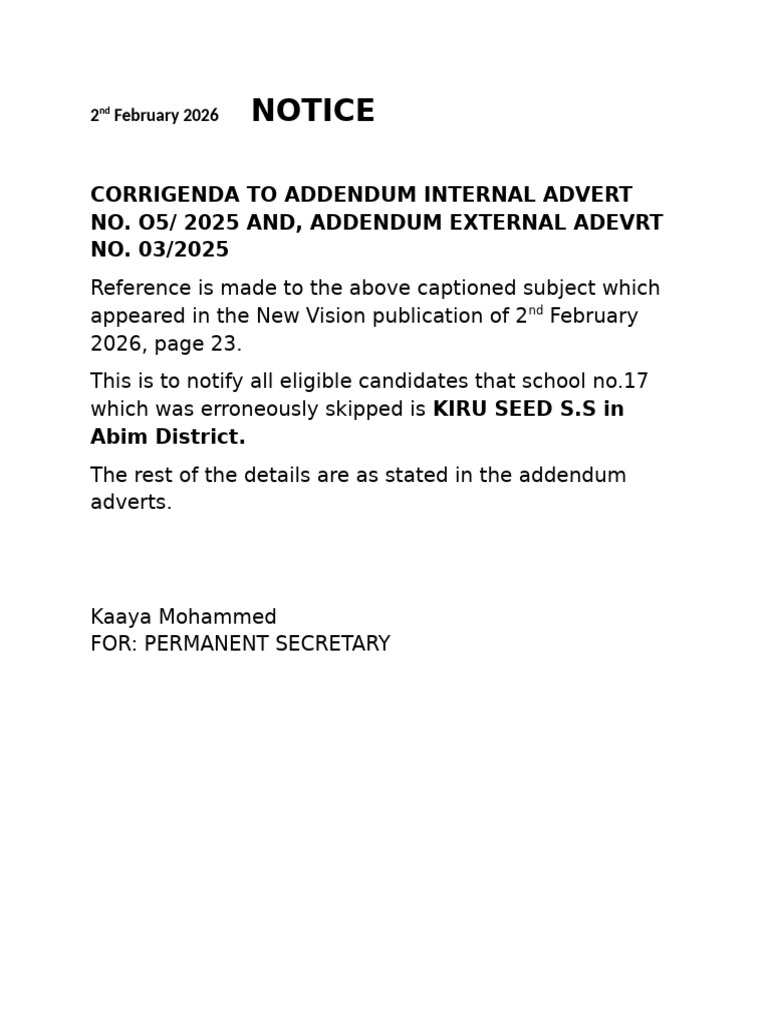 Notice Addendums | PDF
