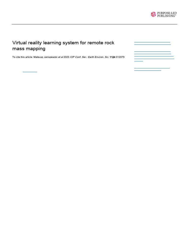 Virtual Reality Learning System For Remote Rock Mass Mapping | PDF ...