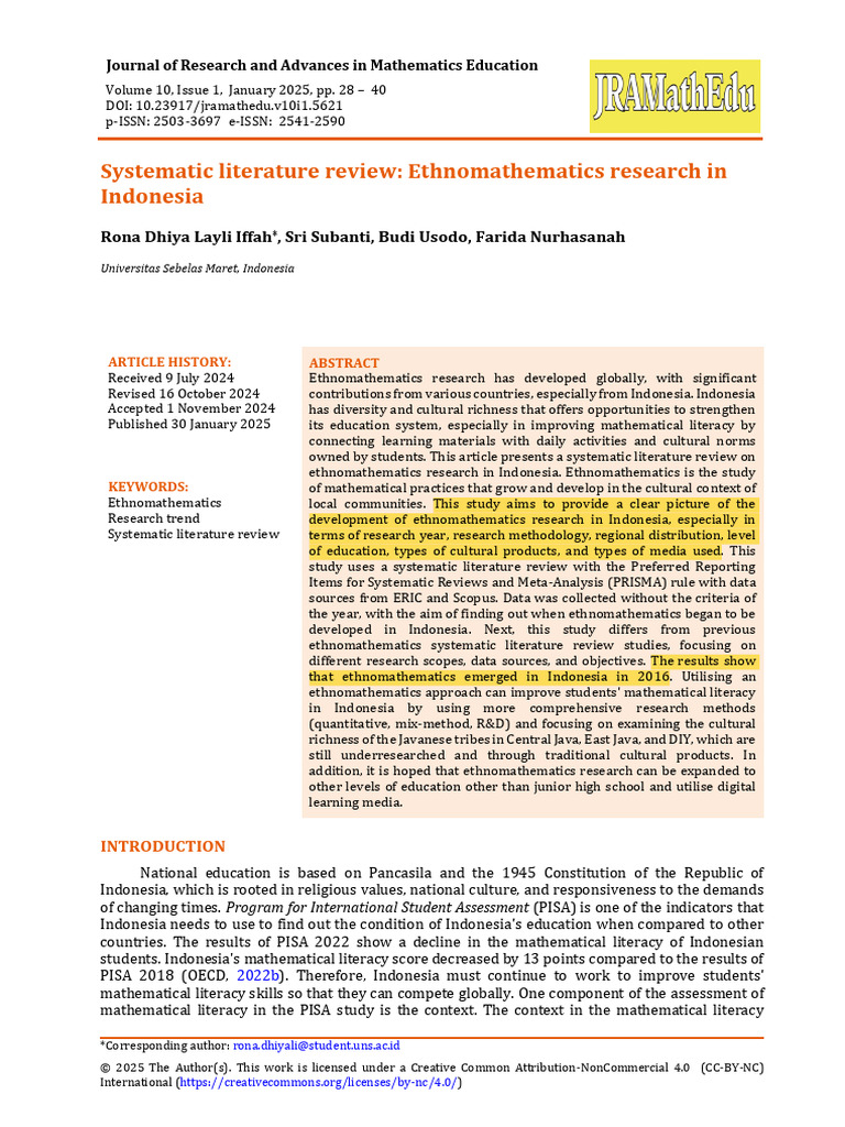 Systematic Literature Review Ethnomathematics Highlight | PDF ...