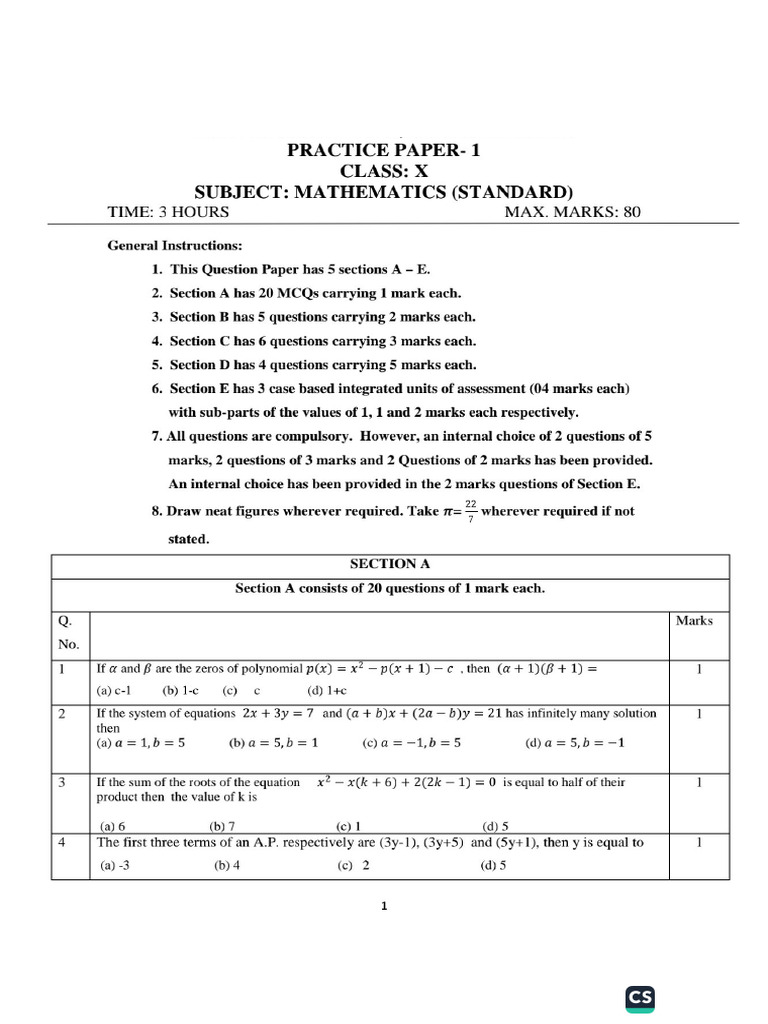 Sample Paper 1 | PDF