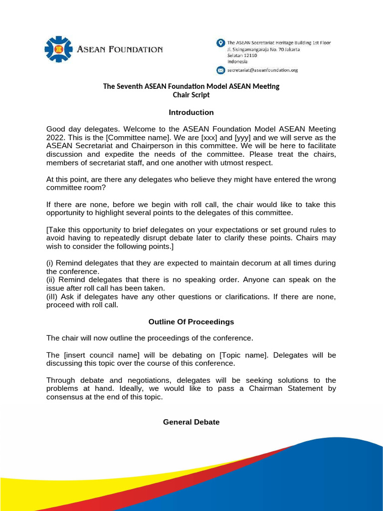 AFMAM 2022 Chair Script 2 | PDF | Committee | Government