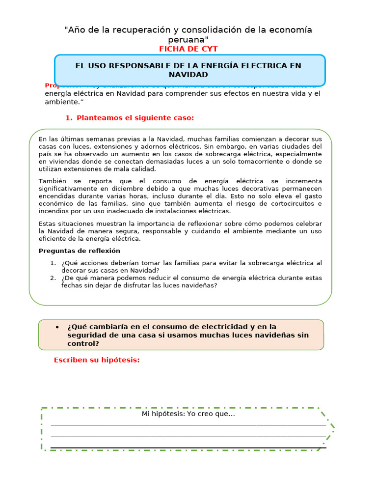 Ficha Cyt Mart 2 Uso Responsable de La Energía Electrica en Navidad ...