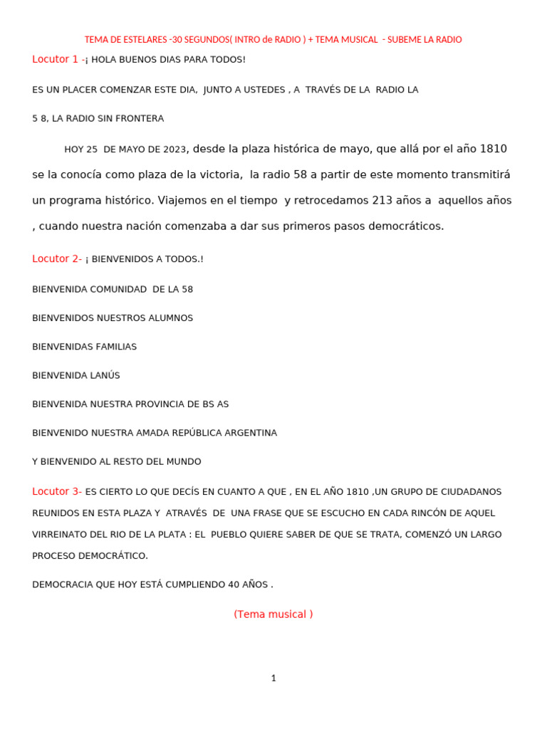 Programa de Radio 25 DE MAYO | PDF
