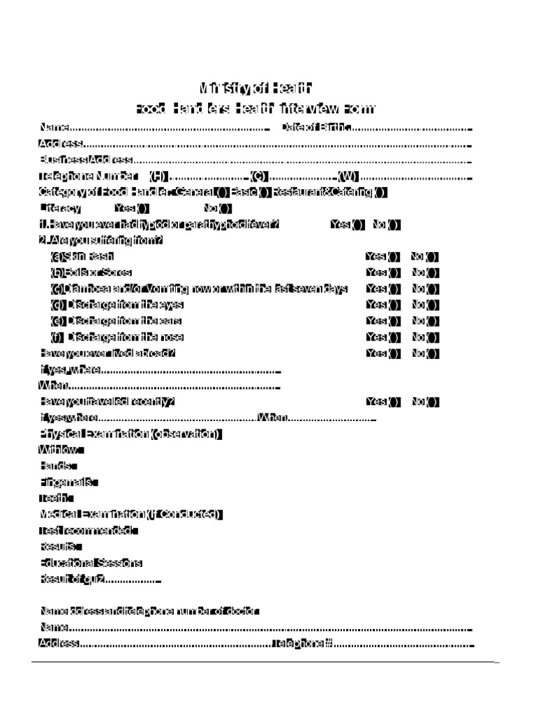 Food Handlers Application Form | PDF
