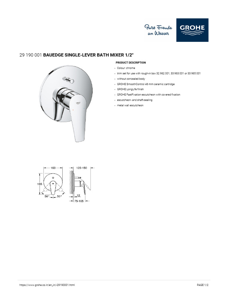 GROHE Specification Sheet 29190001 | PDF