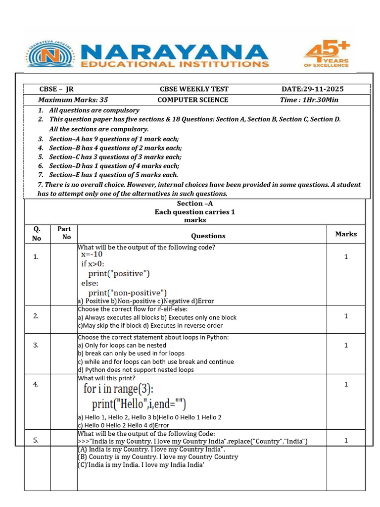 (Cbse - Board) JR Cbse Computer Science 29-11-25 | PDF | Control Flow ...