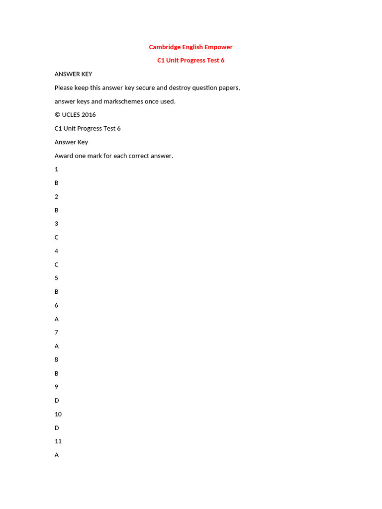 c1 Unit Progress Test 6 | PDF