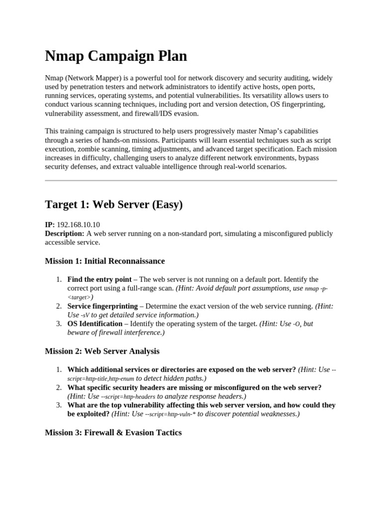 Nmap Campaign Plan | PDF | File Transfer Protocol | Firewall (Computing)