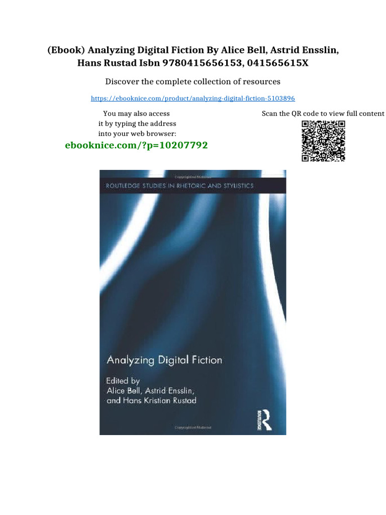(Ebook) Analyzing Digital Fiction by Alice Bell, Astrid Ensslin, Hans ...