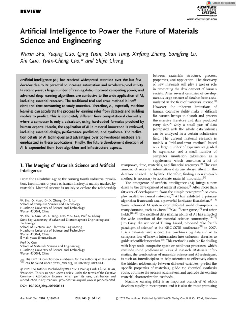 Advanced Intelligent Systems - 2020 - Sha - Artificial Intelligence To ...
