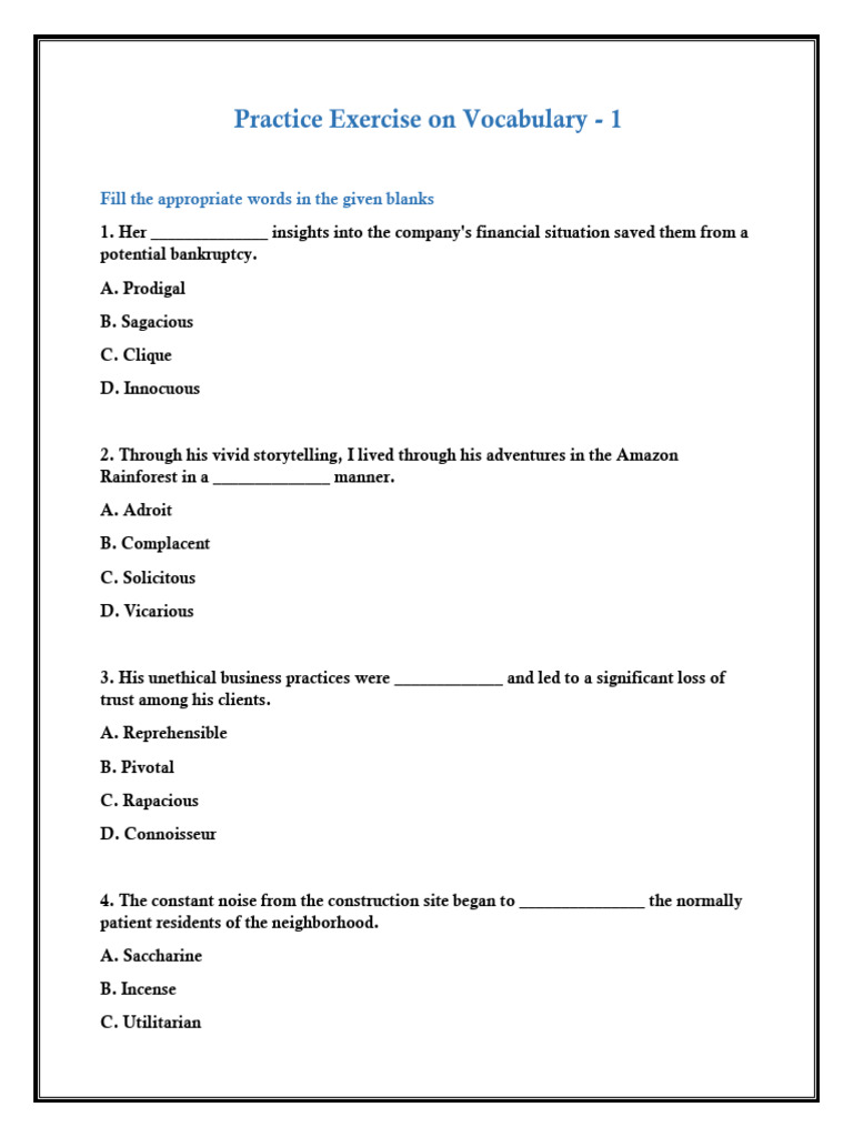 Practice Exercise On Vocabulary-1 | PDF | Lexicology | Linguistics