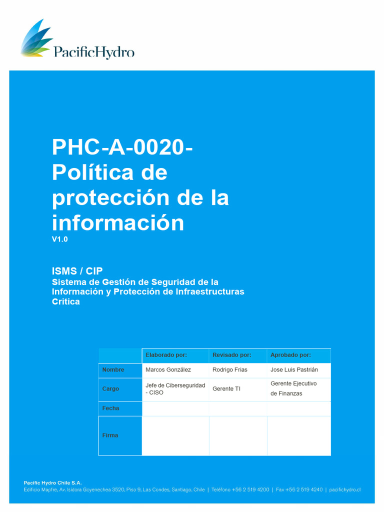 PHC-A-0020-Política de Proteccion de La Informacion | PDF | La ...
