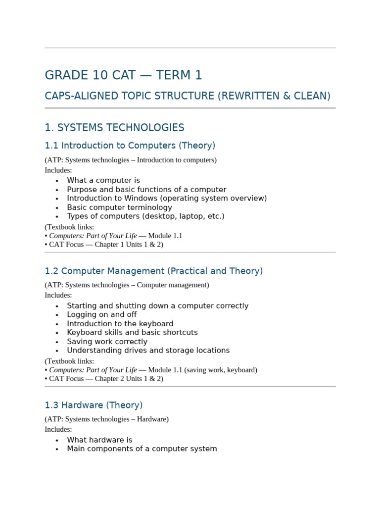 A Term 1 Grade 10 CAT ATP by - THEE LPM | PDF | Computer Hardware ...