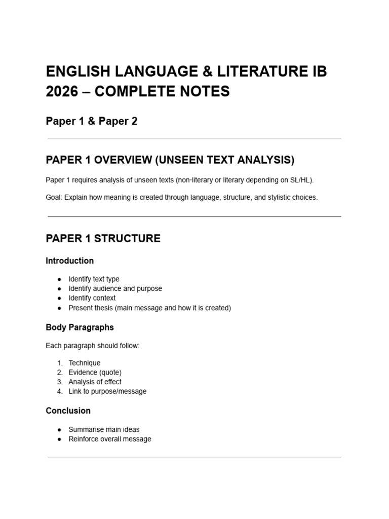 English L&L Paper 1&2 Revision Notes | PDF | Poetry | Narrative