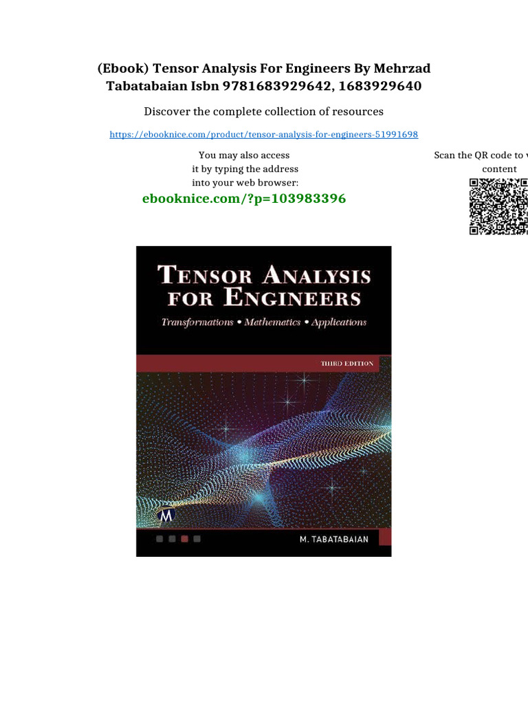 (Ebook) Tensor Analysis For Engineers by Mehrzad Tabatabaian ISBN ...