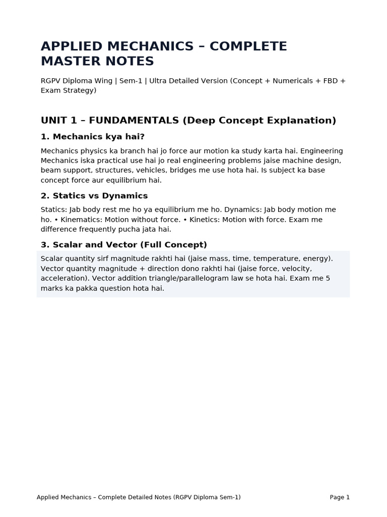 Applied Mechanics Complete Detailed Version | PDF | Force | Euclidean ...
