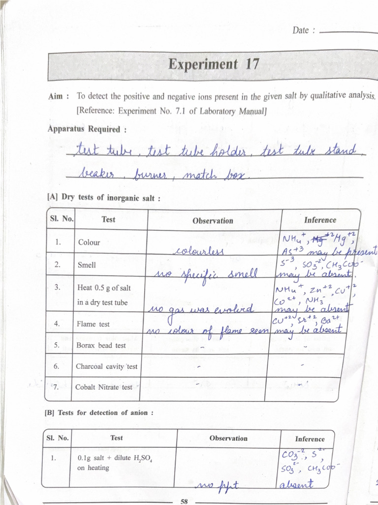 11th Qualitative Analysis Practical | PDF