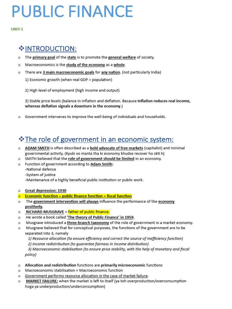 PUBLIC FINANCE Unit 1 Final | PDF | Fiscal Policy | Taxes