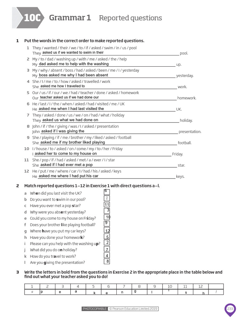 10C Grammar 1 Reported Questions | PDF
