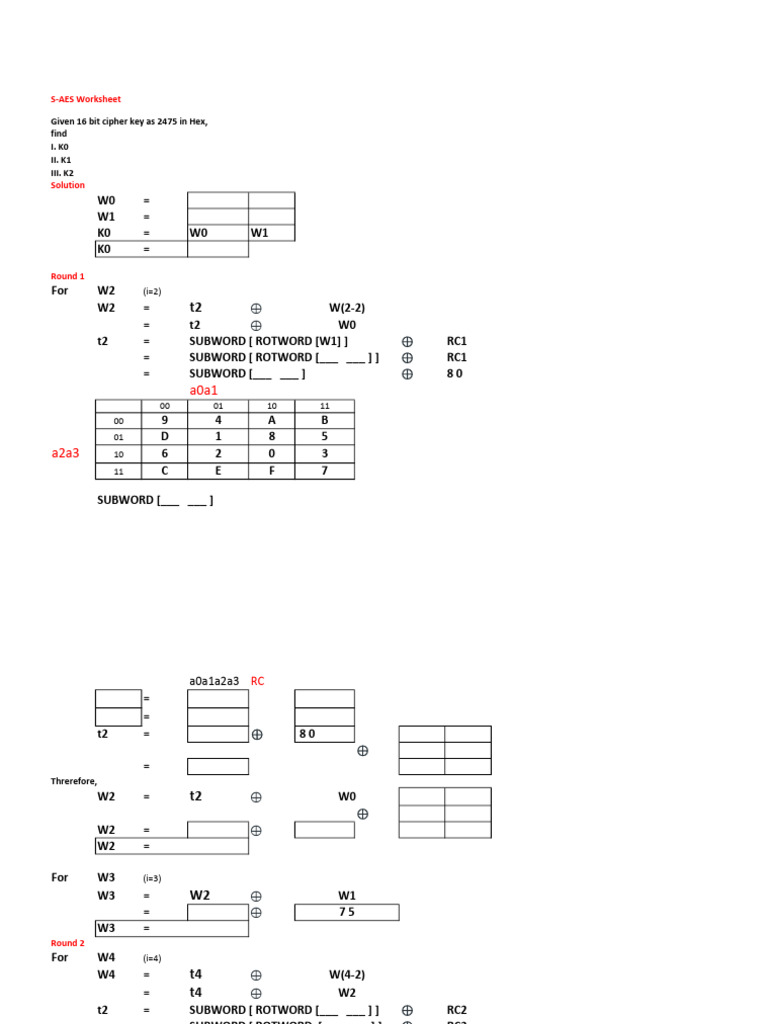 S-AES Worksheet To Print | PDF | Cyberwarfare | Security