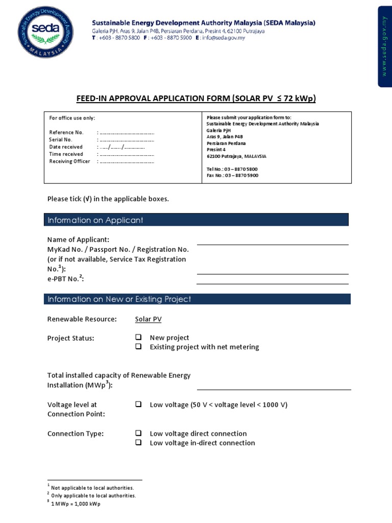 Solar PV Feed-In Approval Form | PDF | Photovoltaic System | Photovoltaics