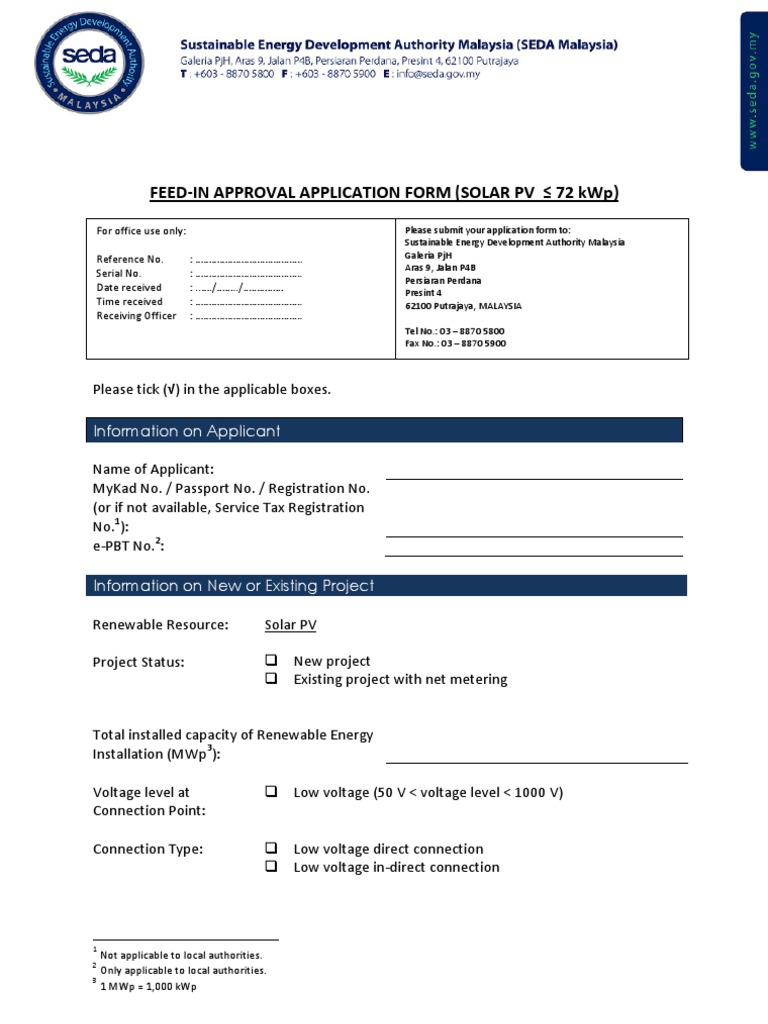 Application Form SOLAR Up To 72kWp PDF Photovoltaic System 