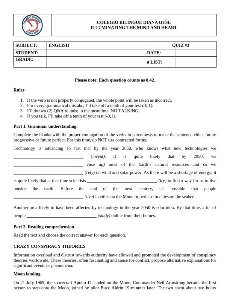 Quiz 6A - Future Perfect and Future Perfect Progressive | PDF | Climate ...