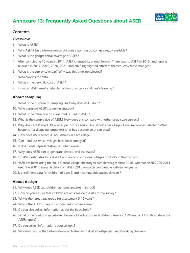 Frequently Asked Questions About ASER | PDF | Sampling (Statistics ...