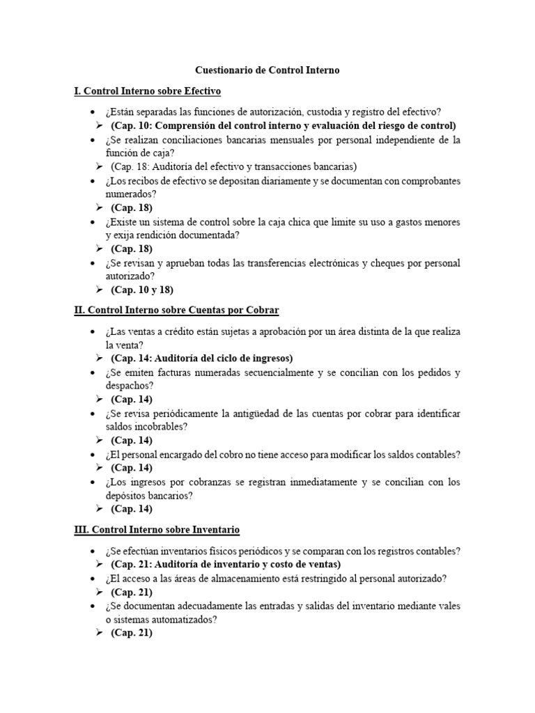 Cuestionario de Control Interno Grupo 1 | PDF