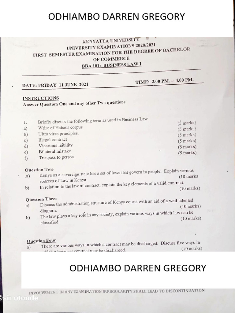 Bba 171 Past Paper Byodhiambo Darren Gregory | PDF