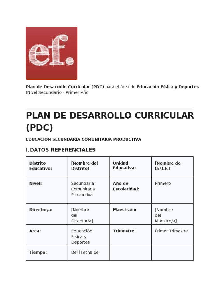 Plan de Desarrollo Curricular Educación Física Secundaria 1381 | PDF