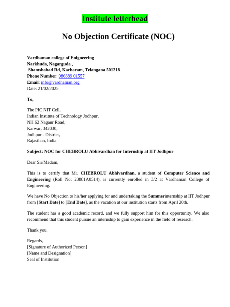 No Objection Certificate NOC 639047628070721348 | PDF