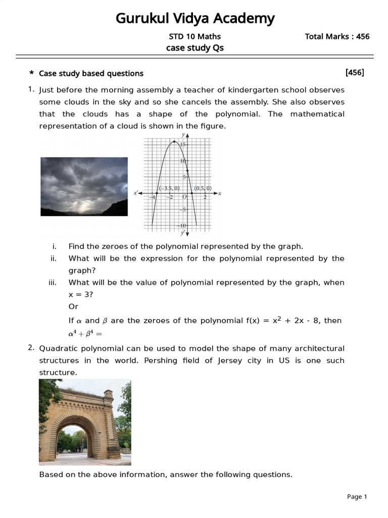 Case Study Qs Maths 10 | PDF | Quadratic Equation | Cartesian ...