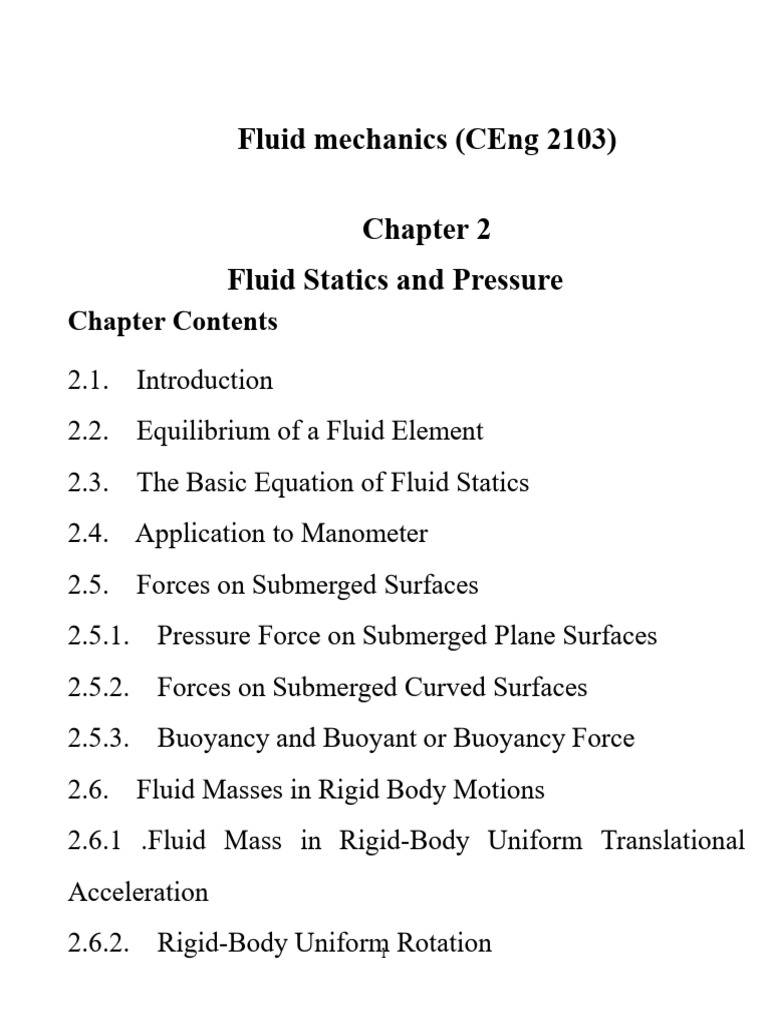 Chapter 2. Fluid Statics and Pressure | PDF | Force | Buoyancy