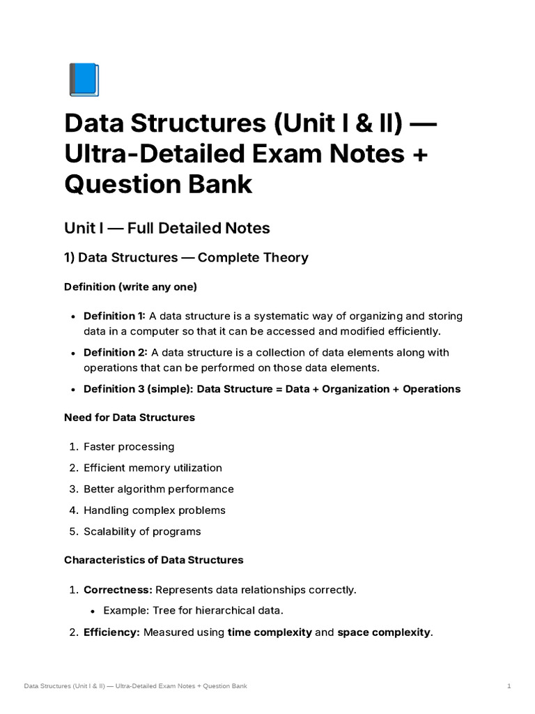 Data Structures (Unit I II) Ultra-Detailed Exam Notes Question Bank ...