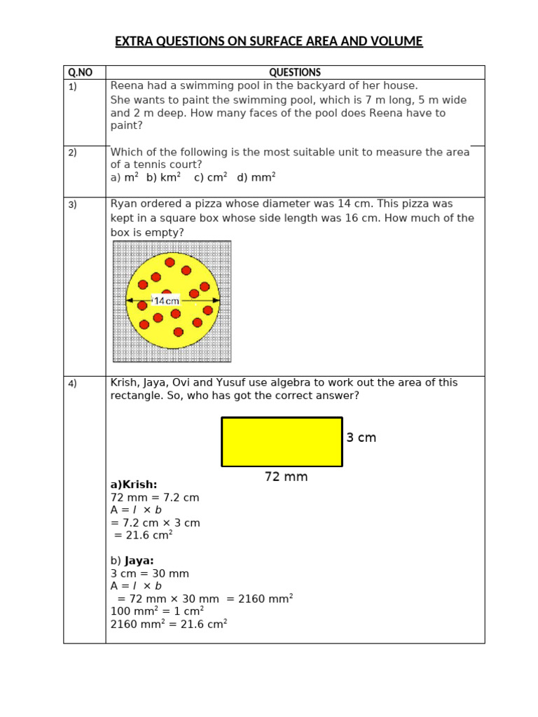 1767669159537.extra Questions On Surface Area and Volume | PDF | Area ...