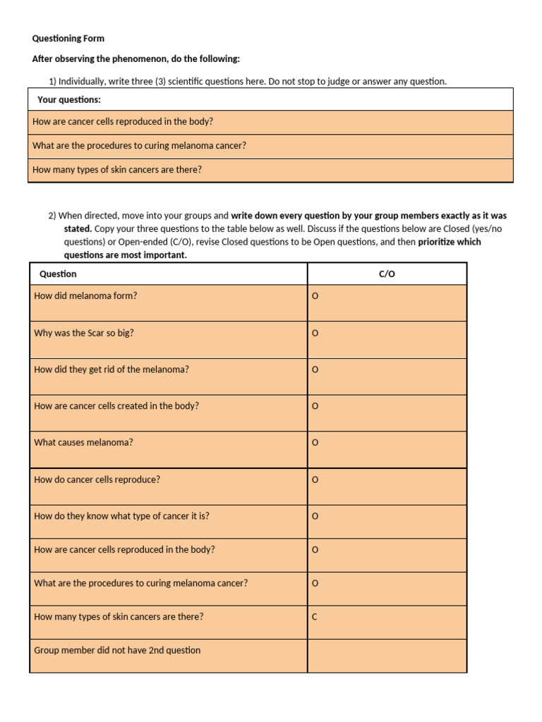 Huy Le - 14A - Disease Questioning Form | PDF | Cancer | Biological ...