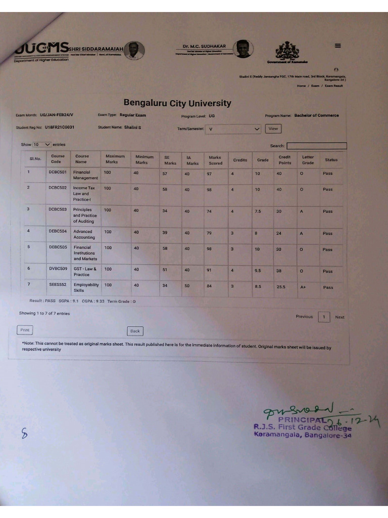 5th Sem Marksheet | PDF