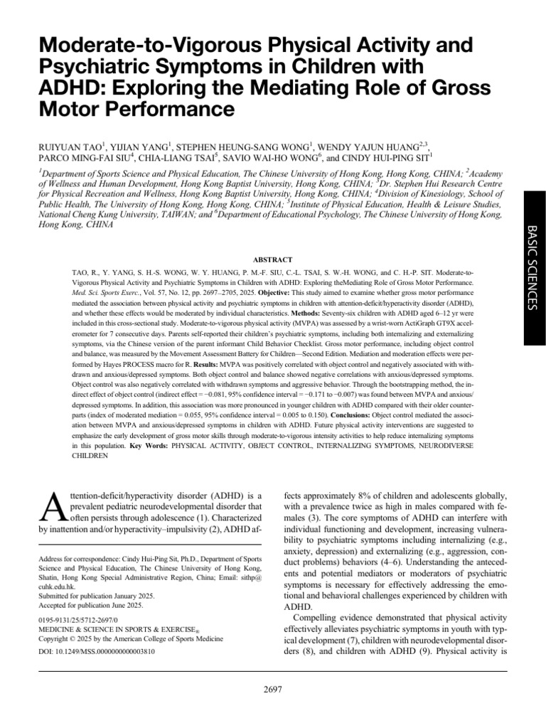 Moderate To Vigorous Physical Activity and Psychiatric Symptoms | PDF ...