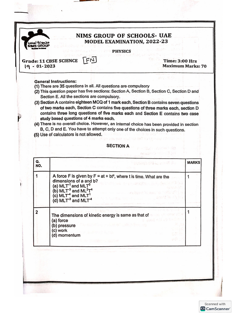 Phy Question Paper 22-23 | PDF