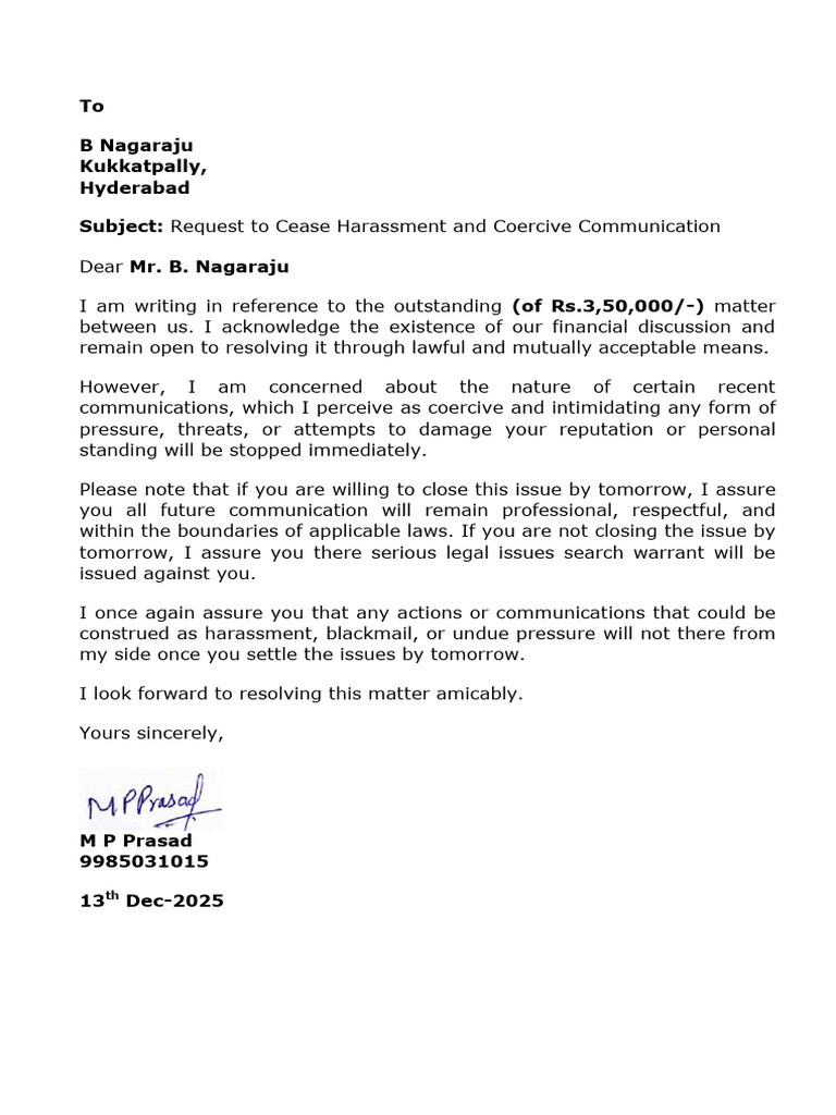 B Raju Letter | PDF