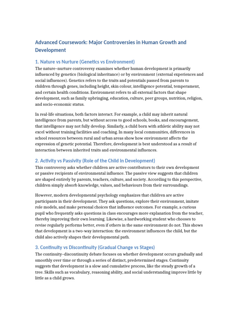 Advanced Controversies in Human Growth and Development | PDF | Nature ...