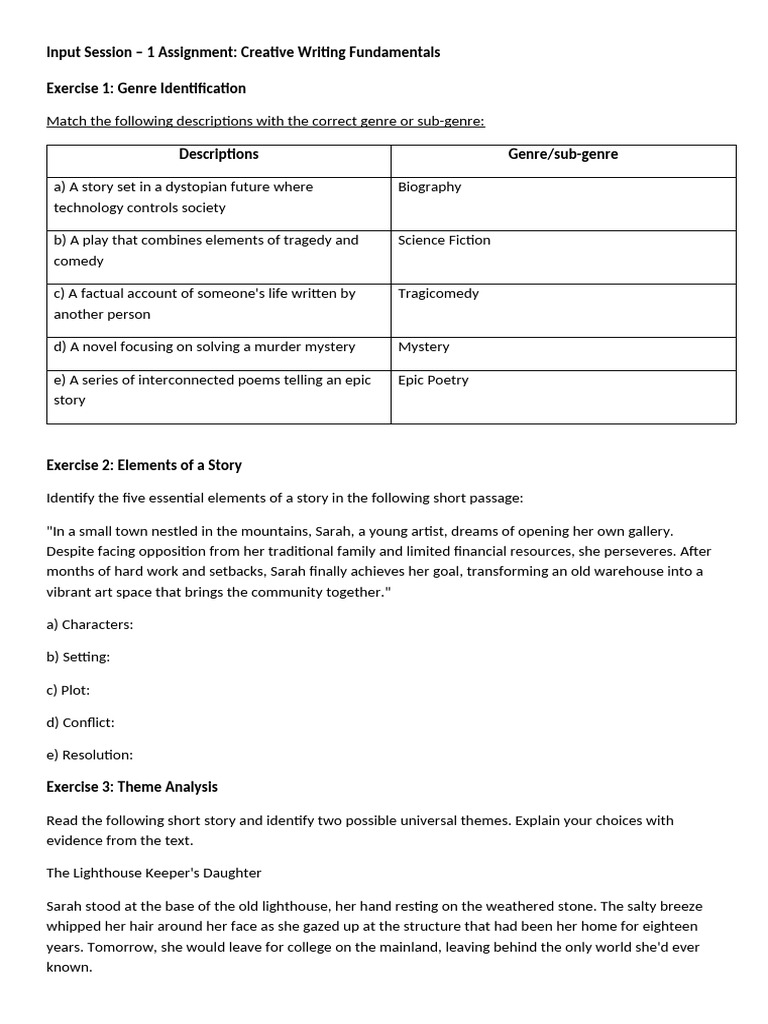 YA 2024 - Input Session 1 Assignment | PDF | Genre