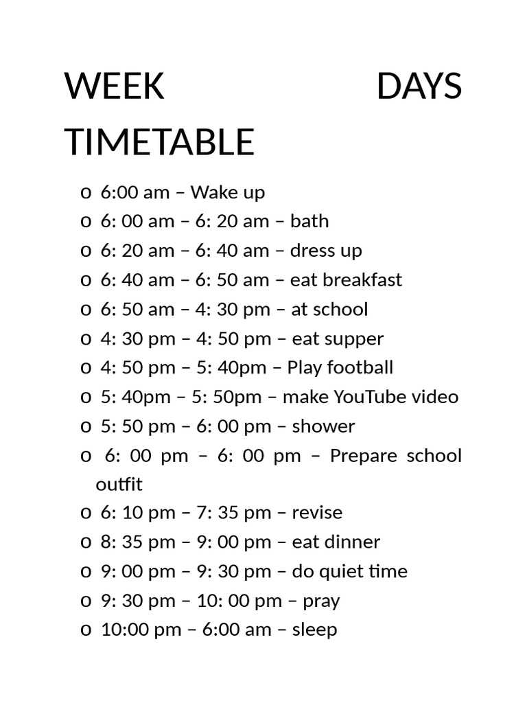 Week Days Timetable | PDF